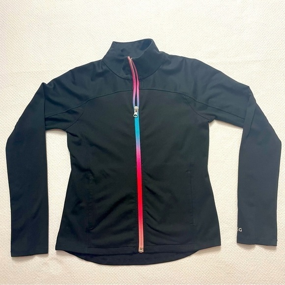 DSG Black Athletic Jacket Rainbow Zipper Girl’s Size Small (8-9) - Picture 1 of 10